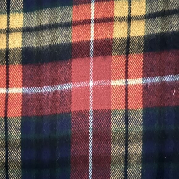 Vintage Cejon black, yellow, red, orange plaid muffler scarf with fringe. - Picture 3 of 5